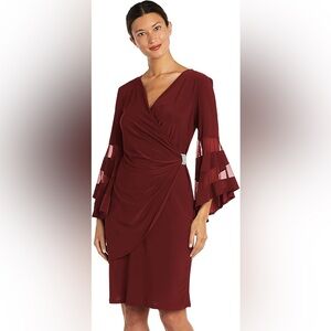 RM Richard’s Burgundy Bell Sleeve Faux Wrap Dress - NWT - Size 14P! Stunning!